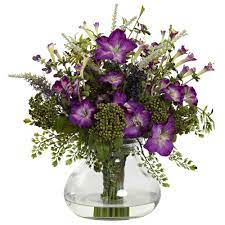 Nearly Natural Large Mixed Morning Glory With Vase 1375 The Home Depot Flower Arrangements Fake Flower Arrangements Floral Arrangements