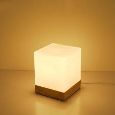 65 Milky White Cube Glass Shade Single Light Desk Lamp With Natural Wood Base Lighting Luminaria Sala De Estar Luminarias Recicladas Luminaria