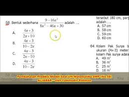 Prediksi soal un ipa fisika smp mts tahun 2019 dan pembahasannya. Contoh Soal Bentuk Aljabar No 58 Soal Prediksi Un Matematika Smp Mts Icpns