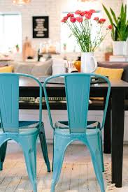 Blue Metal Chairs In Contemporary Neutral Dining Room Metal Dining Chairs Colored Dining Chairs Dining Chairs