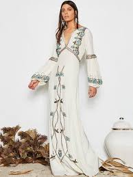 White Embroidered Puff Sleeve Maxi Dress Boho Dress Maxi Dress Maxi Dress With Sleeves