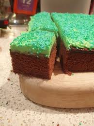 Chocolate Cake Green Icing And Green Sprinkles Minecraft Themed Also Marble Cake With White Icin Minecraft Cake Birthday Party Food Childrens Birthday Cakes