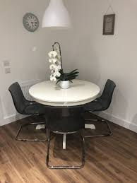 Ikea Ingatorp Extendable White Round Dinning Table Plus 4 Tobias Chairs