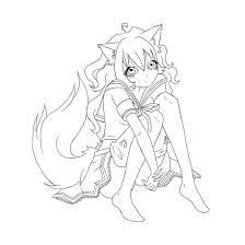 Manga / anime coloring page representing a sad girl. Anime Fox Girl Coloring Pages Cute Coloring Pages Fox Coloring Page Witch Coloring Pages