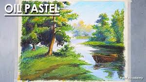 Landscape Drawing In Oil Pastel Floating Boat Near The River Step By Step Shading Youtube Oil Pastel Oil Pastel Paintings Drawing Sunset
