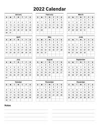 2022 calendar one page with notes