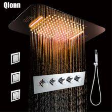 Rainfall Waterfall Shower Head Led Music Light Showerhead Thermostatic Shower Faucet Mixer Embedded Ceiling Mounted In 2020 Waterfall Shower Shower Faucet Shower Set