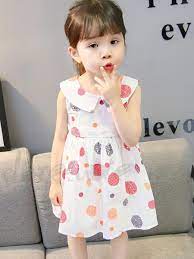 doresuwe 子供服キッズファッション可愛い女の子ワンピース夏着 ノースリーブ水玉ギャザープリンセス系 プリンセス 服 女の子の衣装 子ども服 手作り