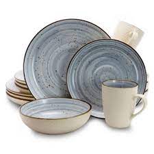 Elama Moon 16 Piece Dinnerware Set Bed Bath Beyond Stoneware Dinnerware Sets Blue Dinnerware Dinnerware Set
