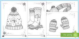Winter scenes, snowball fights, snowmen, sledding, snowflakes, winter animals, and so much more. Winter Clothing Coloring Page