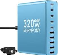 320W USB C Charger Block, 10-Port USB C Charging Station GaN III PD 65W PC  Laptop Fast Charger Adapter for MacBook Pro/Air, DELL, iPad, iPhone, ...
