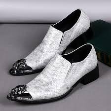 Business formal dress shoes cod. Gold Silver Chic Slip On Men Leather Dress Shoes 2018 Metal Pointy Toe Wedding