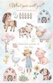 Cute Farm Animals Clipart Farm Animals Pig Cow Horse Dog Sheep 300 Dpi Png Digital Files In 2021 Animal Clipart Animal Illustration Kids Clip Art