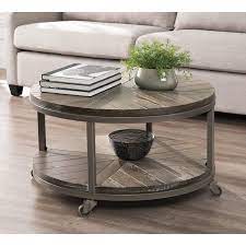 Brien Urban Industrial Round Cocktail Table White Limed Burnt Oak And Distressed Grey Coffee Table Round Coffee Table Living Room Coffee Table Wood
