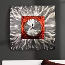 Eye Catching Etched Silver Red Jewel Tone 3d Contemporary Wall Clock 24 X 24 Fine Metal Ar Modern Metal Wall Art Abstract Metal Wall Art Clock Wall Art