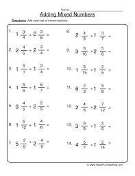 Adding Mixed Numbers Worksheet 1 Adding Mixed Number Mixed Numbers Fractions Worksheets