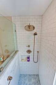 Matte White Subway Tile Shower Hidden Recessed Niches Polished Nickel Fittings Marble Marble Bathroom Designs White Subway Tile Shower Traditional Bathroom