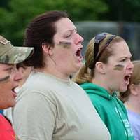 Alaska Army National Guard Capt. Jill King, right,