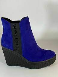 Calvin Klein Women's Boots CKJ Shanna Blue Suede Ankle Wedge Platform Boots  | eBay