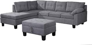 Amazon Com Dercass Reversible Chaise Lounge L Shape Couch And Sofa Sets Home Furniture Sectionals Left In 2020 Grey Sectional Sofa Sectional Sofa Sectional Sofa Beige