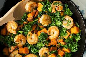 Sweet Potato Kale And Shrimp Skillet Recipe High Protein Recipes Food Healthy Eating