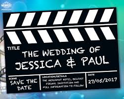 Sticker magnets, custom comic strips, a photograph—even a bar of your favorite chocolate! Movie Clapperboard Wedding Save The Date Cards Wedfest