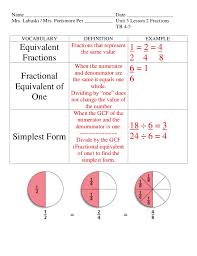 Strategy of creating equivalent fractions. Unit 5 Lesson 2 Equivalent Fractions