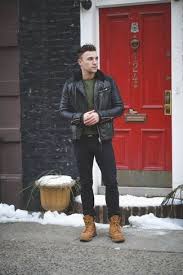 Black Jeans And Brown Boots Men Men S Black Leather Bomber Jacket Olive Long Sleeve Shirt Black Jeans Black And White Low Top Sn Black Leather Bomber Jacket Mens Outfits Leather Jacket Men