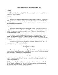 Spectrophotometric Determination Of Iron