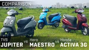 Tvs Jupiter Vs Hero Maestro Vs Activa 3g 110cc Scooter Comparison Zigwheels