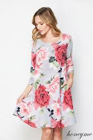 New Grey Honeyme Floral Tunic Swing Dress With Pockets Size