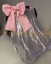 Lux Silver Sequin Light Pink Car Seat Canopy With Images Baby Girl Car Baby Girl Car Seats Baby Girl