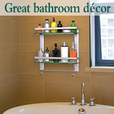 Shelves for bathrooms come in many different shapes, sizes, and styles. Amazon Com Vdomus Tempered Glass Bathroom Shelf 2 Tier Shelf With Towel Bar Wall Mounted Shower Storage 15 2 By 5 Inches Brushed Silver Finish 2 Tier Glass Shelf Kitchen Dining