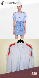 Sold Nwt Zara Size S Red Side Stripe Blue Shirt Blue Striped Shirt Blue Shirt Shirts