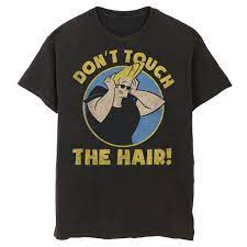 Men S Cartoon Network Johnny Bravo Don T Touch The Hair Graphic Tee Graphic Tees Johnny Bravo Author Shirt
