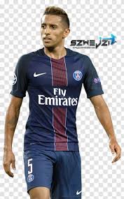 For the home kit idea, the dark blue still becomes the major color of it. Marquinhos Paris Saint Germain F C Soccer Player Jersey Football Transparent Png
