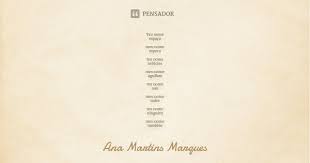 Ana martins marques has published two books of poetry: Teu Nome Espaco Meu Nome Espera Teu Ana Martins Marques Pensador