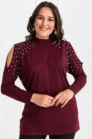 Omuz Acik Incili Triko Bordo Triko Trendler Bluz