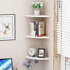 For example, this bathroom has a simple light wooden shelf balanced on two white circular rods, which add a minimalist and approachable effect to the room. Amazon Com Baffect 3 Pack Corner Shelf Wooden And Plastic Pvc Floating Shelves Wall Mount Shelf Bookshelf Display Cosmetic Storage Rack Room Decor Large Kitchen Dining
