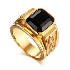 Black And Gold Ring Mens Men S Gold Plated Ring Black Large Agate Stone 316l Stainless Steel Jewelry For Rings For Men Black Rings Mens Gold