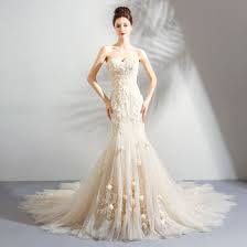 Maybe you would like to learn more about one of these? Erschwinglich Champagner Brautkleider Hochzeitskleider 2018 Meerjungfrau Applikationen Spitze Blumen Perle Bandeau Ruckenfreies Armellos Hof Schleppe Hochzeit