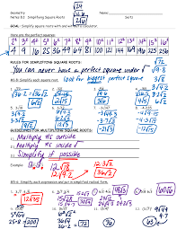 Geometry Name: Notes 8.1: Simplifying Square Roots Seitz GOAL: Simplify Square  Roots With And Withou