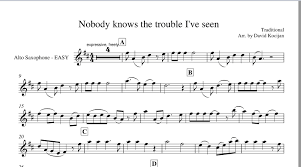 Nobody Knows The Trouble I Ve Seen Easy Alto Saxophone Sheet Music Backing Track Payhip