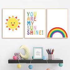 Check spelling or type a new query. Nursery Decor Gallery Wall Poster Wall Art Rainbow Sun Cloud Canvas Painting You Are My Sunshine Baby Room Decorations For Kids Wish
