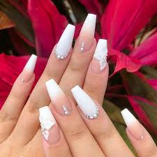 Coffin nails are basically very long shaped nails, resembling the design of a traditional coffin, if you look closely. Coffin Blue Ombre Nails With Rhinestones Nail And Manicure Trends
