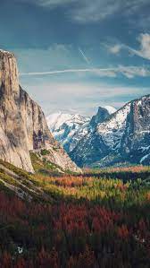 Yosemite Snow Mountains Autumn Forest Iphone Wallpaper Nature Wallpaper Landscape Wallpaper New Nature Wallpaper