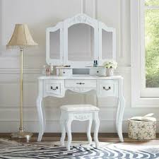 White Tri Folding Mirror Vanity Set Makeup Table Dressing Desk Stool 5 Drawers For Sale Online Ebay