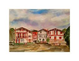Peinture Aquarelle Du Village De Ainhoa Au Pays Basque Francais Pays Basque Pays Basque