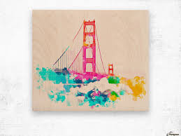 The golden gate bridge has always been painted orange vermilion, deemed international orange. rejecting carbon black and steel gray, consulting architect irving morrow selected the distinctive orange color because it blends well with the span's natural setting as it is a warm color consistent with. Golden Gate Bridge San Francisco Usa With Colorful Painting Abstract In Pink Blue Yellow Timmyla