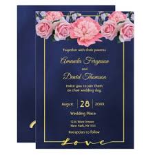 Wedding Invitation Card Blue With Pink Flowers Zazzle Com Wedding Invitation Cards Flower Wedding Invitation Bridal Shower Invitation Cards